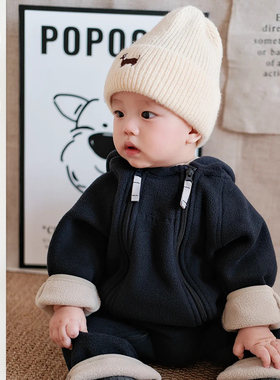 婴儿秋冬加厚保暖连体衣宝宝韩版洋气外出服男女童百搭休闲爬服潮