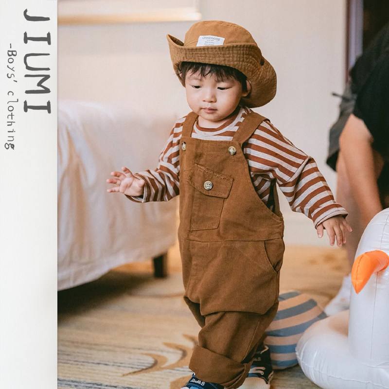 儿童日系宝宝背带裤男宝宝条纹款纯棉长袖男女童工装时尚休闲套装,童装/婴儿装/亲子装,套装,淘宝优惠券,粉丝福利购,淘宝优惠卷
