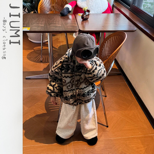 儿童冬季 羊羔毛外套宝宝费尔岛设计上衣小童立领百搭保暖棉衣 新款