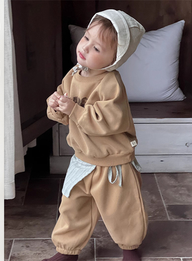 儿童春季新款韩版童装男宝宝休闲字母卫衣两件套男童卡通印花套装