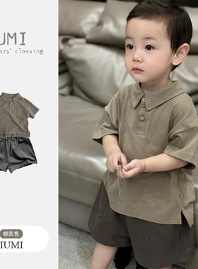 儿童夏纯棉短袖T恤男童polo衫上衣 搭配韩版纯色短裤男宝简约穿搭