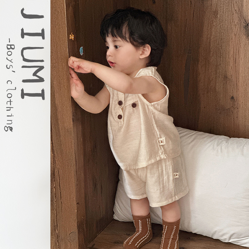 男童25韩国童装原创棉麻套装夏款婴幼童薄款亲肤1-3岁无袖两件套