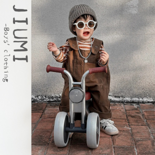 外穿休闲百搭裤 25韩版 子儿童经典 条纹款 男童背带裤 纯棉长袖 春秋款