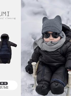 婴儿冬季连体羽绒服男宝加厚保暖外出服婴幼儿加绒白鸭绒爬服冬装