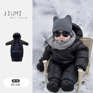 婴儿冬季 连体羽绒服男宝加厚保暖外出服婴幼儿加绒白鸭绒爬服冬装