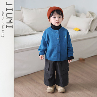 儿童森系洋气套装 宝宝百搭休闲裤 潮 纯色刺绣针织开衫 男童2025秋季