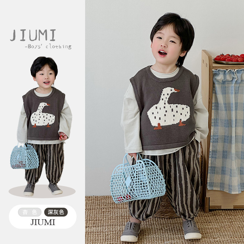 男童韩版针织动物马甲2026春季新款条纹哈伦裤纯色卷边打底衫套装,童装/婴儿装/亲子装,套装,淘宝优惠券,粉丝福利购,淘宝优惠卷