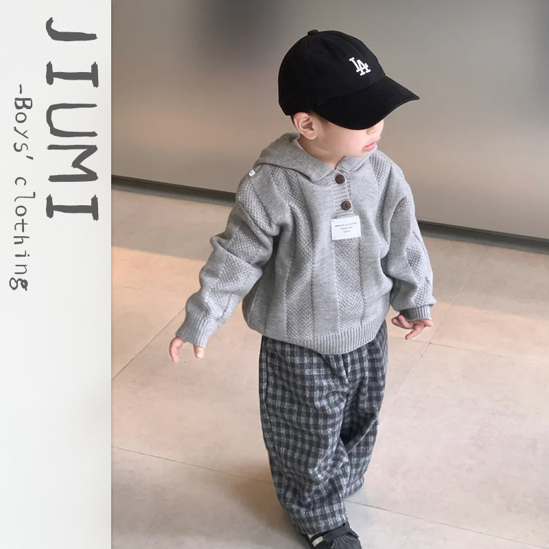 男童套装25年冬季韩版纯色连帽针织衫儿童百搭格子直筒裤宝宝冬装,童装/婴儿装/亲子装,套装,淘宝优惠券,粉丝福利购,淘宝优惠卷