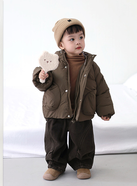 儿童冬季新款加厚保暖棉袄宝宝韩版连帽夹棉棉服男童洋气百搭上衣