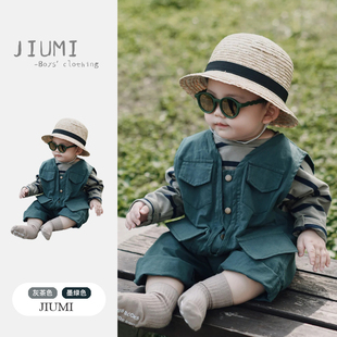 儿童套装 男童秋装 连体背带裤 休闲条纹T恤圆领上衣2岁男宝韩版 新款