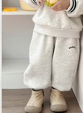 儿童冬季新款一体绒卫裤男宝宝韩版休闲裤子宝宝洋气加厚运动裤潮