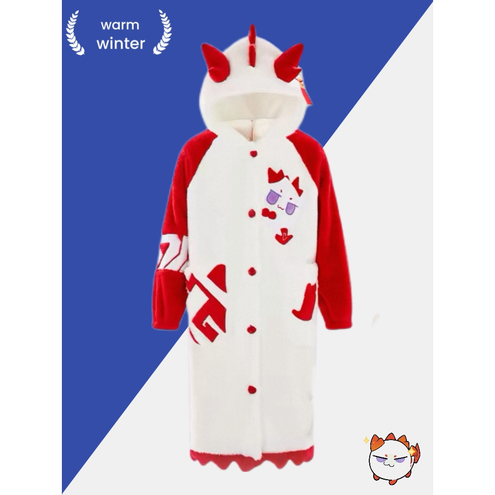 卡通明日龙泡泡年睡袍情侣女珊瑚绒秋冬睡衣厚家居服套装方舟COS