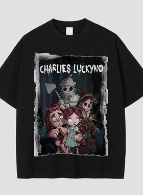 CHARLIES LUCKYNO绿野仙踪艺术喷绘欧美潮牌黑色情侣款短袖T恤
