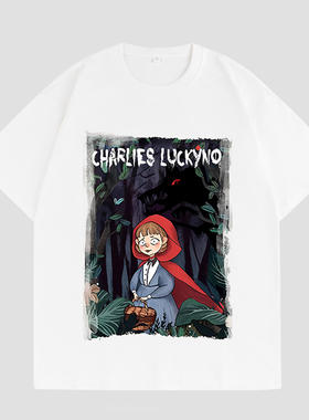 CHARLIES LUCKYNO小红帽经典童话艺术喷绘潮牌宽松情侣款短袖T恤