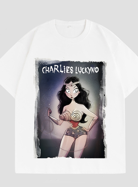 CHARLIES LUCKYNO神奇女侠欧美潮牌艺术喷绘男女情侣款短袖T恤