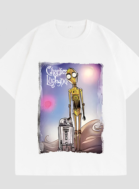 CHARLIES LUCKYNO欧美潮牌艺术短袖火星人重磅纯棉宽松情侣装T恤