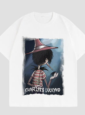 CHARLIES LUCKYNO匹诺曹潮牌喷绘印花纯棉男女宽松情侣款短袖T恤