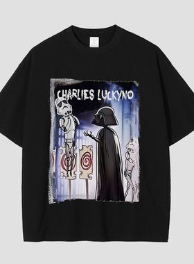 CHARLIES LUCKYNO美式潮牌艺术短袖机械幽灵重磅纯棉情侣款T恤潮