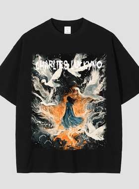 CHARLIES LUCKYNO欧美潮牌自由女神信仰艺术黑色情侣款短袖T恤潮