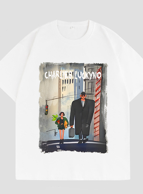 CHARLIES LUCKYNO欧美潮牌大侦探美式重磅纯棉宽松情侣款短袖T恤