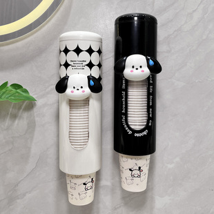 2024新款一次性杯子取杯器壁挂免打孔可爱卡通纸杯收纳置物架防尘