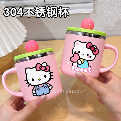 304不锈钢带盖保温杯儿童水杯可爱卡通KY猫防摔杯学生喝水牛奶杯