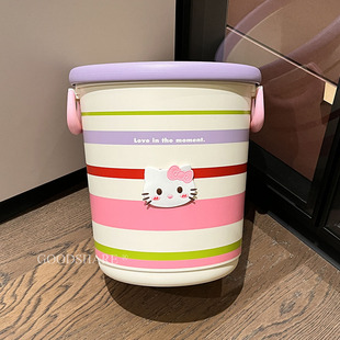 垃圾桶家用大容量2025新款可爱卡通KT猫便携手提压圈无盖脏纸篓