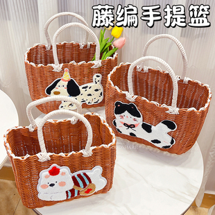 手提收纳筐买菜篮大容量2025新款可爱卡通藤编织购物篮洗澡浴筐