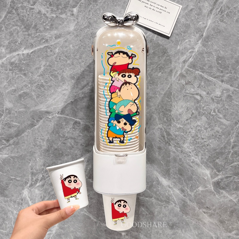 一次性杯子取杯器可爱卡通蜡笔小新家用便携壁挂免打孔收纳纸杯架