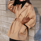 轻奢女士大衣高端水波纹双面羊绒毛呢外套小个子短款 简约秋冬爆款