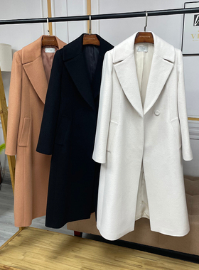 反季清仓韩国原单含10羊绒女士大衣中长款显瘦气质白色羊毛呢外套