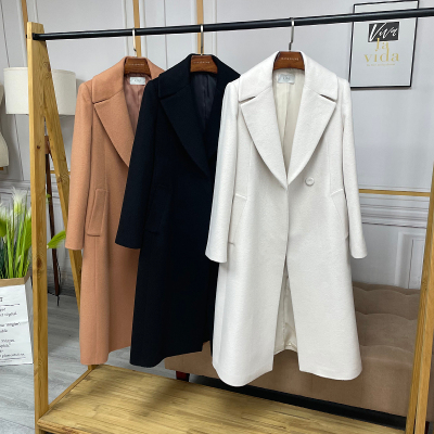 白色羊绒大衣过膝长款出口韩国