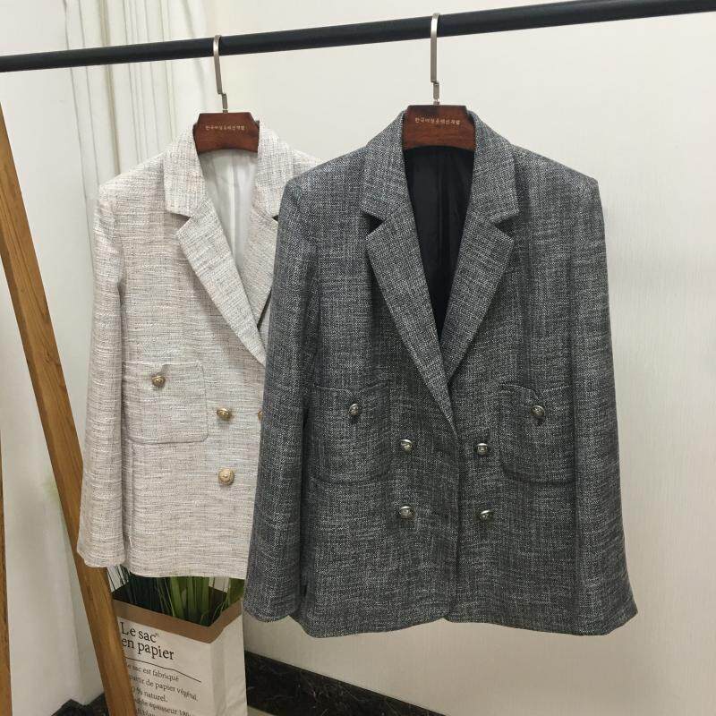 2023春款新品出口韩国原单西装领小个子短款棉麻女士上衣西服外套