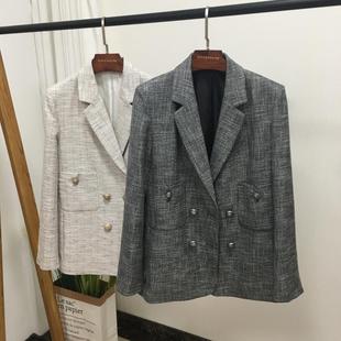 2023春款新品出口韩国原单西装领小个子短款棉麻女士上衣西服外套