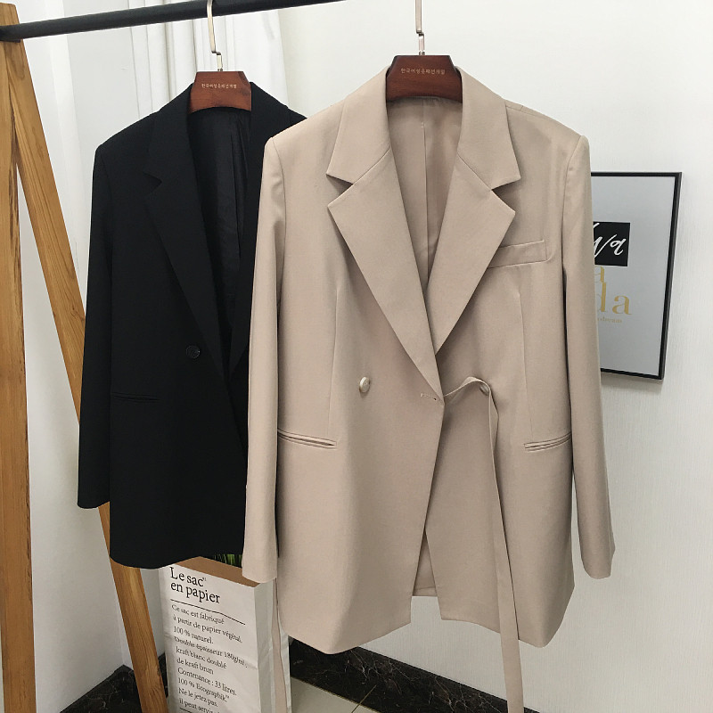 经典西装外套女士出口韩国2025春秋新款宽松休闲系带百搭上衣外套