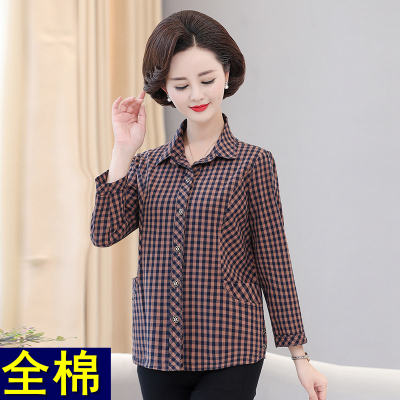 春秋新款老人妈妈女士全棉衬衣衫