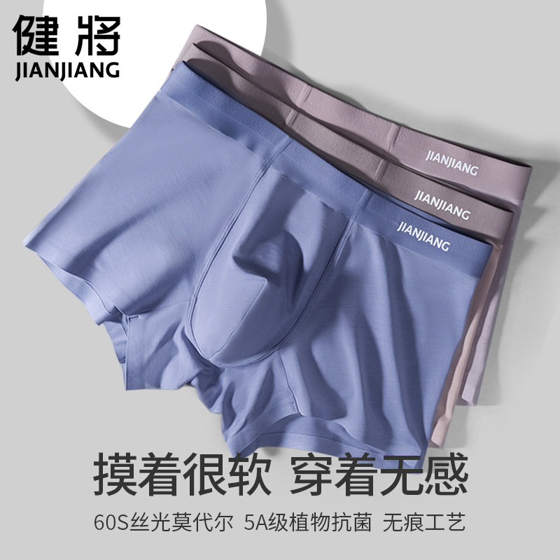 健将男士内裤莫代尔四角短裤冰丝无痕抗菌新款2021爆款男生平角裤