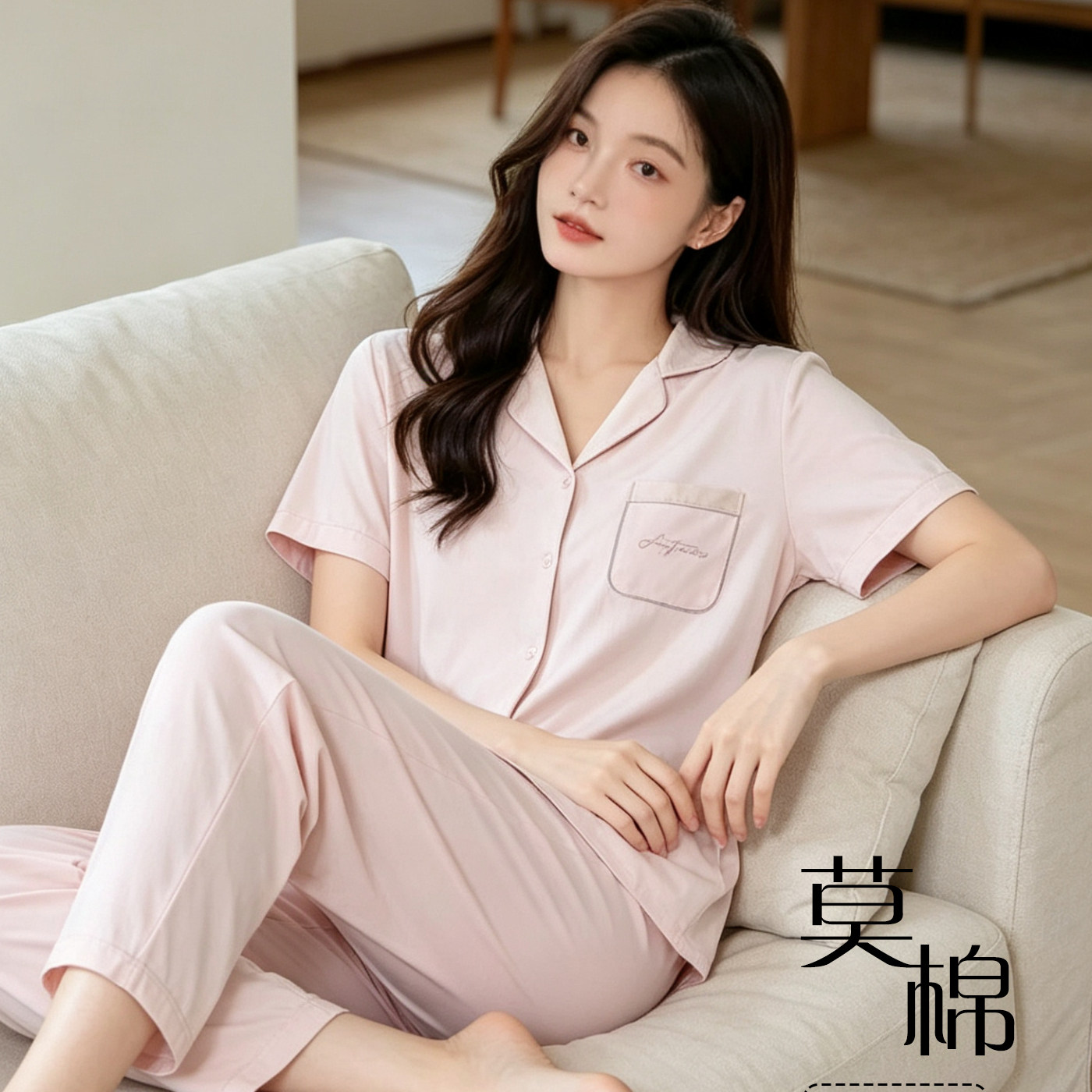 高端莫代尔棉短袖长裤开衫舒适高级感家居服宽松夏季薄款宽松套装