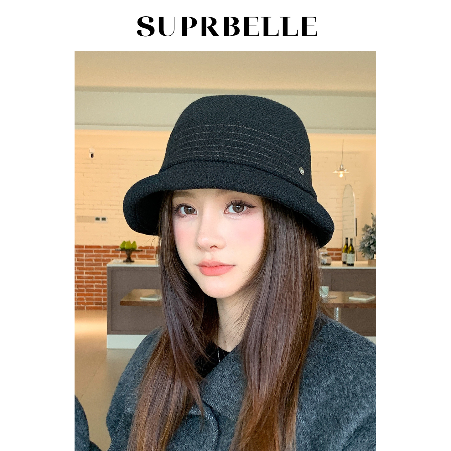 韩版毛呢卷边渔夫帽子女秋冬季大头围保暖水桶帽女素颜盆帽显脸小