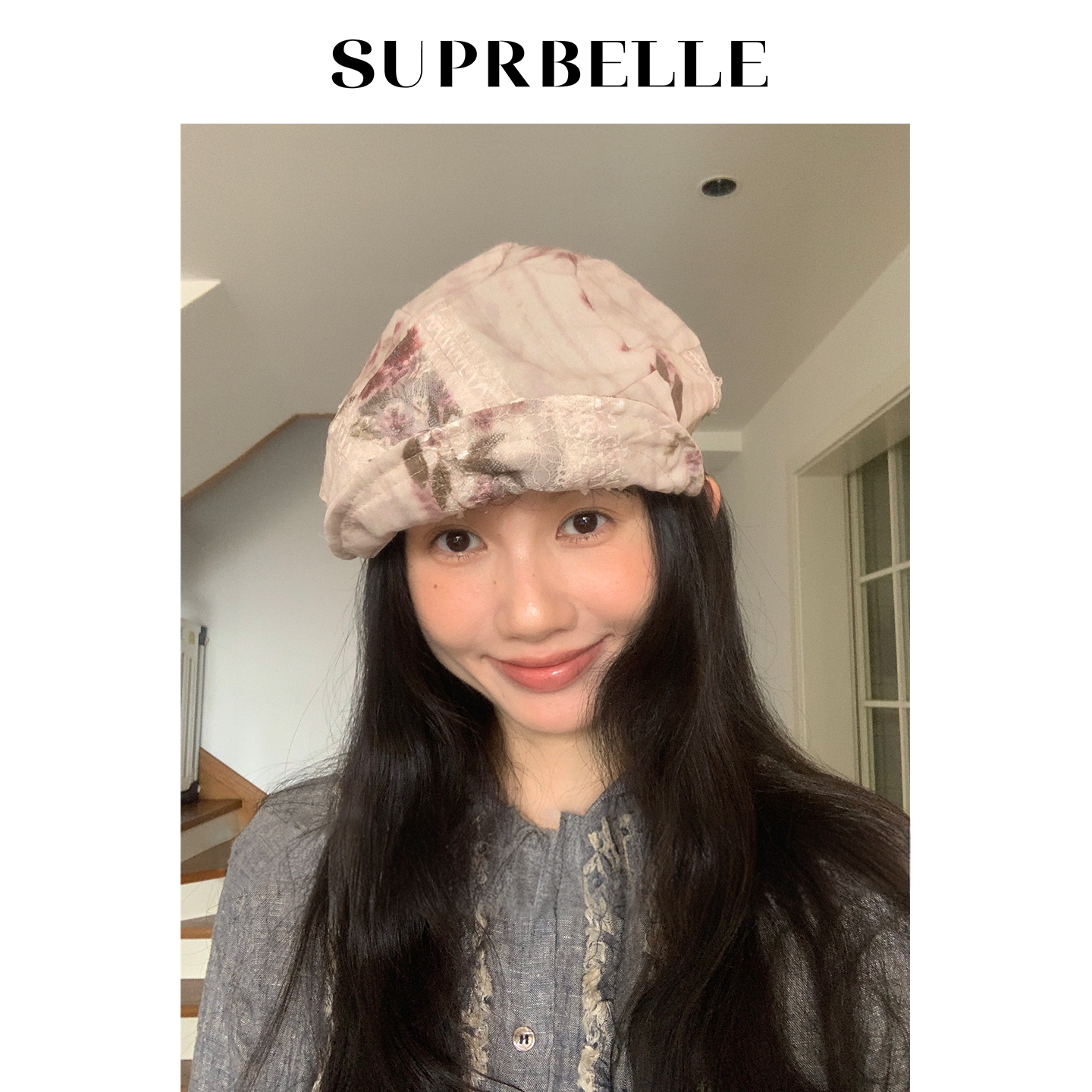 复古蕾丝碎花文艺报童帽子显脸小