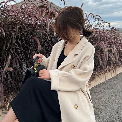 100%羊毛大衣唐晶同款1801风衣女款2025秋冬双面毛呢外套厚上衣