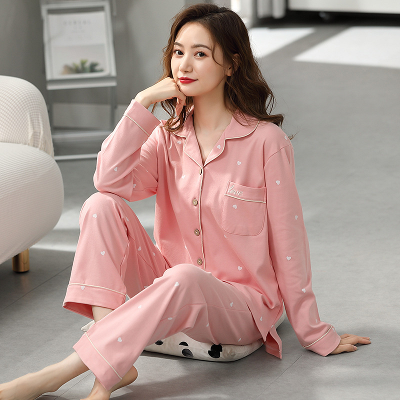 2025年春秋款睡衣女长袖单面100%纯棉印花可外穿休闲家居纯棉亲肤