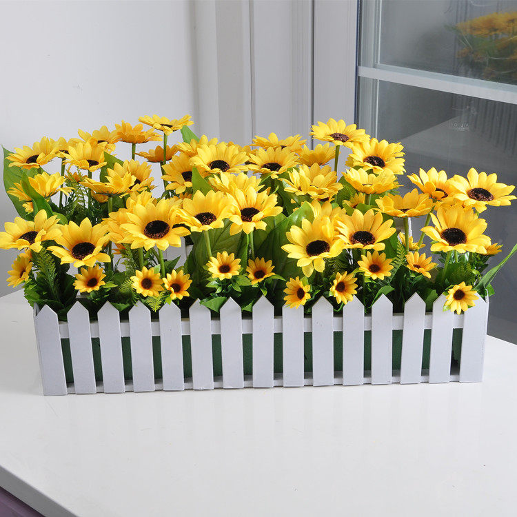 仿真花向日葵+栅栏花篮套装 装饰绢花室内客厅阳台餐桌包邮