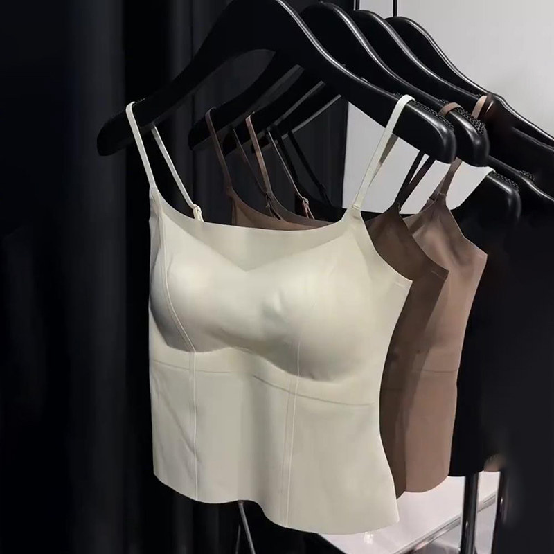 白色美背背心文胸一体吊带内衣女简约百搭无痕带胸垫打底抹胸上衣