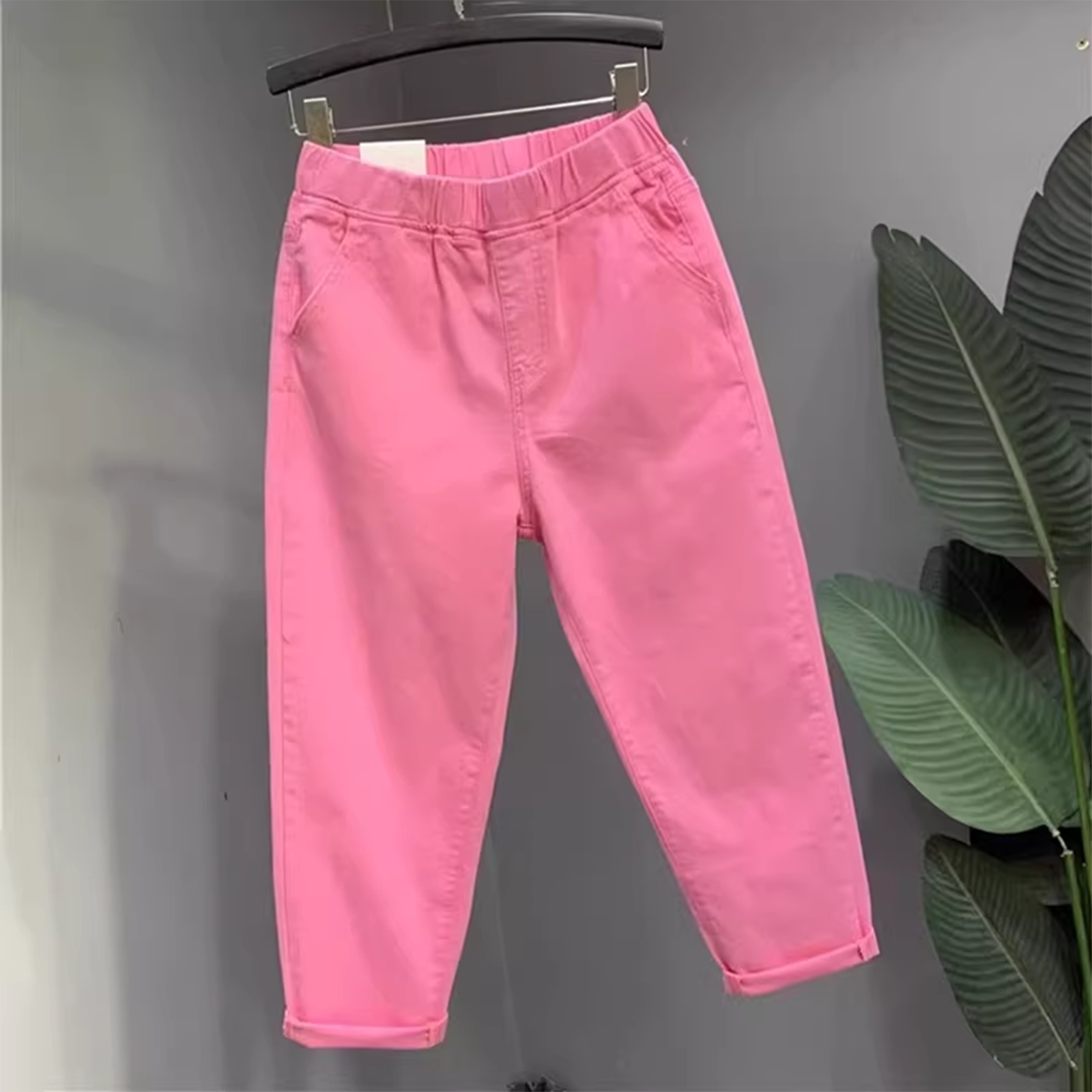 哈伦牛仔裤女夏薄款粉色休闲九分裤洋气百搭小个子宽松显瘦老爹裤
