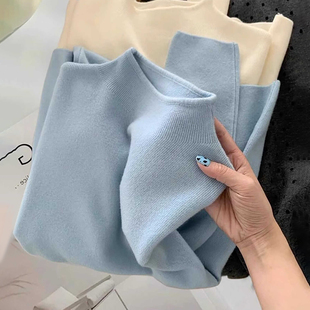 蓝色高级感半高领毛衣内搭针织打底衫女秋冬软糯不起球保暖上衣