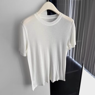 天丝羊毛面膜短袖T恤女夏季薄款宽松休闲白色圆领修身正肩上衣