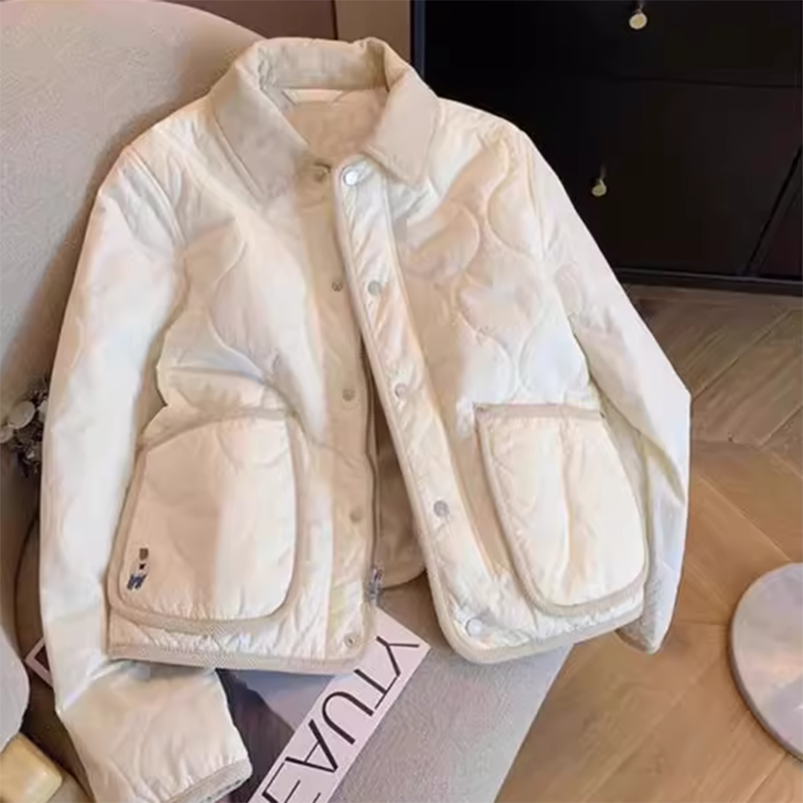 菱格小香风轻薄棉服女2024秋冬新款休闲宽松短款加厚夹棉衬衫外套