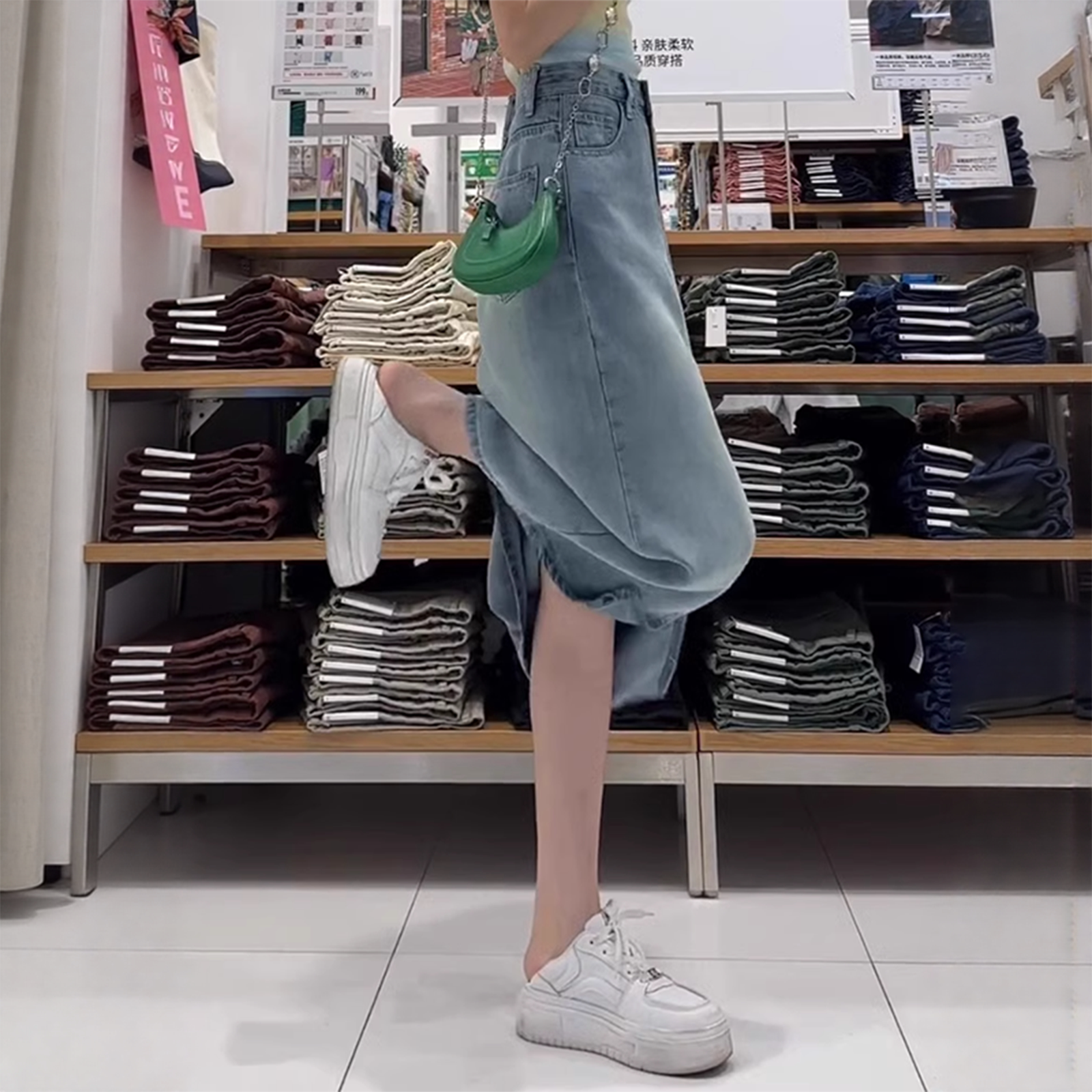 梨形身材蓝色天丝牛仔半身裙女夏季薄款大码高腰显瘦中长款a字裙