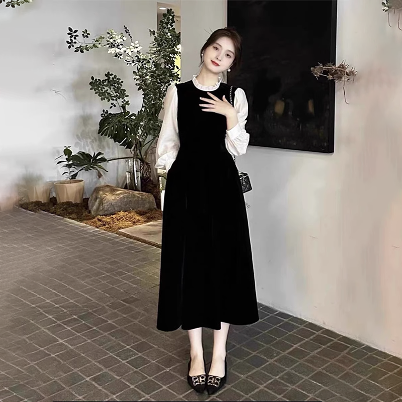 赫本风A字裙纯色高级感